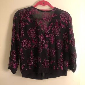 Mesh and sequin zipper top